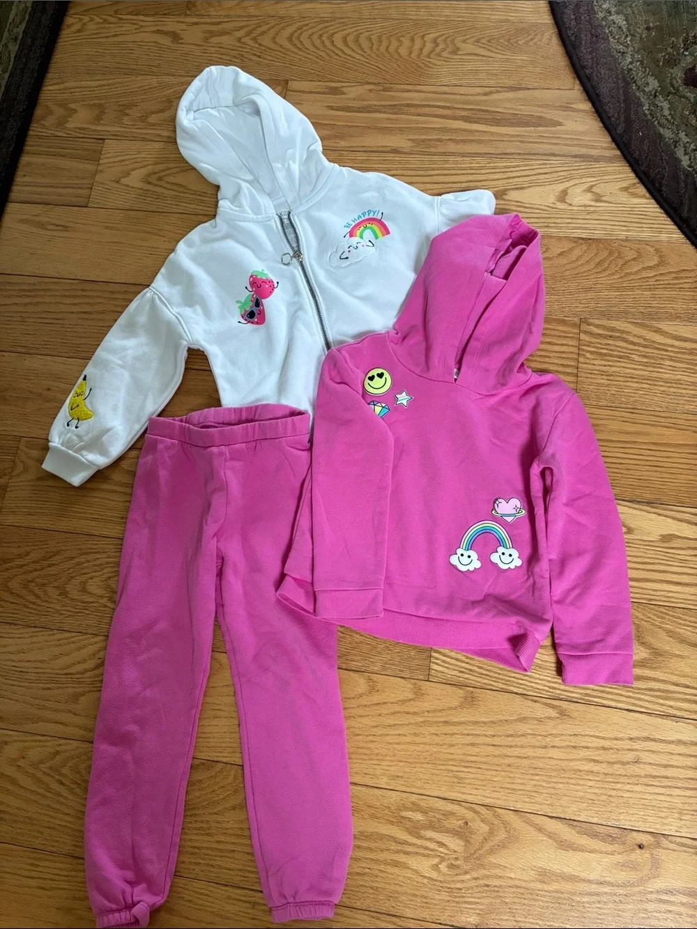 Old Navy Girls Bright Pink Hoodie with Rainbow & Fun Patches